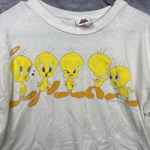 Vintage Looney Tunes Crop T Shirt 90s Single Stitch Tweety Bird Size XL